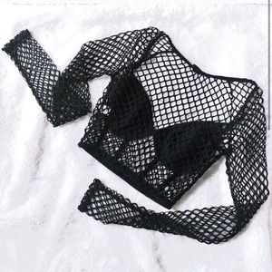 Nasty Gal Fishnet Bustier Long Sleeve Crop Top